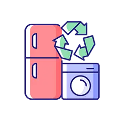 Two movers carefully removing an old refrigerator for appliance removal and recycling in Auckland.