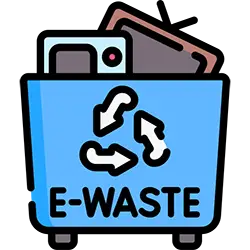 A pile of old electronic items including a monitor, computer tower, and mobile phones for e-waste removal in Auckland.