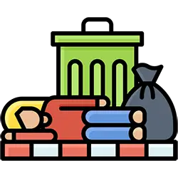 Black rubbish bags, cardboard boxes, and miscellaneous clutter ready for general rubbish removal in Auckland.