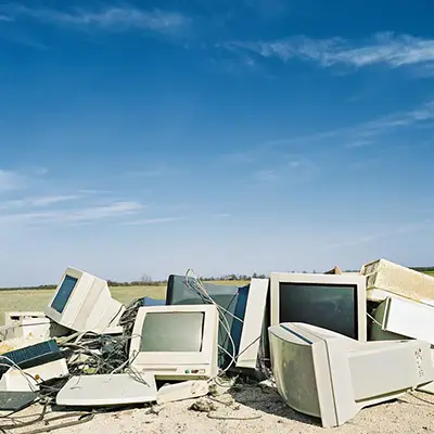 A pile of discarded electronic devices representing the growing problem of e-waste in Auckland.