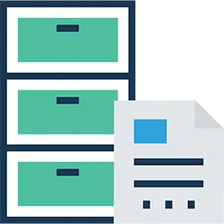 Neatly stacked archive boxes and business documents in an office space, indicating the need for secure commercial storage in Auckland.