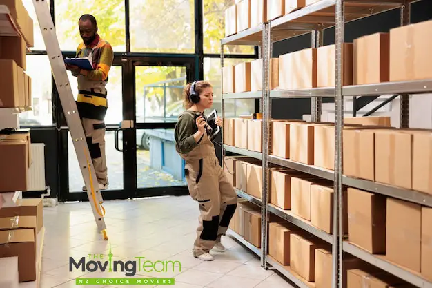 Boxes stacked efficiently to the ceiling in a storage unit, a tip for finding cheap storage in Auckland.