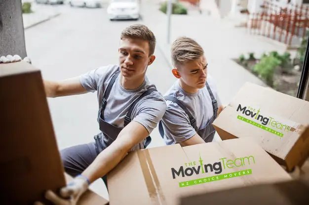 Team of professional West Auckland Movers loading a truck near the Waitakere Ranges.
