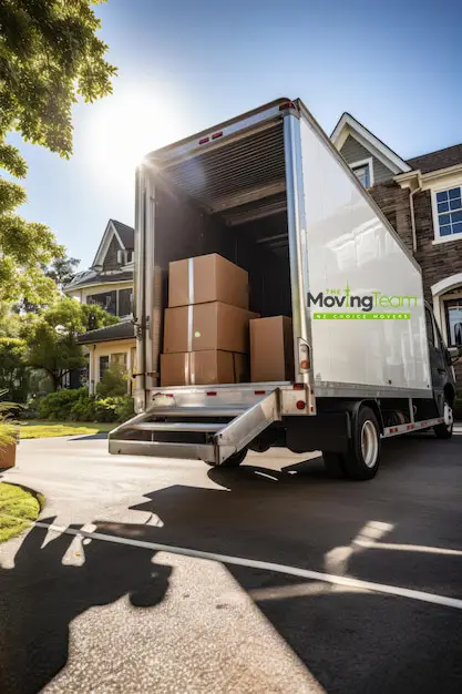 A mover securely wrapping a wooden dresser in thick transit blankets to prevent scratches.