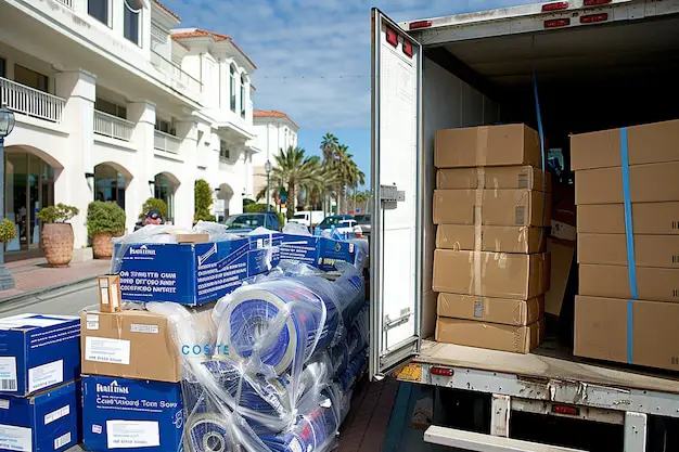 Moving truck from The Moving Team driving through Devonport village Auckland