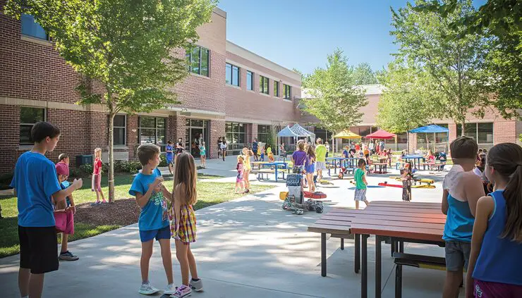 Happy students in uniform outside one of the best primary schools North Shore Auckland has to offer.