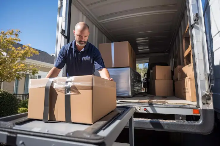 A professional moving truck from The Moving Team parked safely near LynnMall in New Lynn.