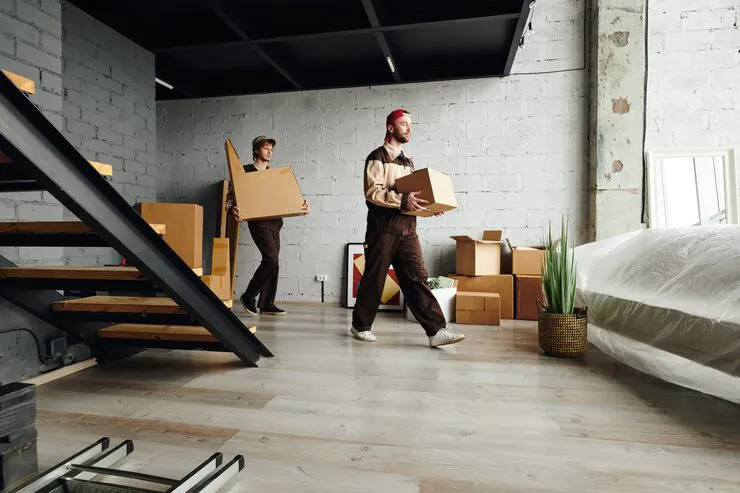 Moving heavy furniture Auckland, Professional heavy lifting movers safely moving large items upstairs in an Auckland home.
