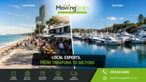 A split view comparing the vibrant Takapuna beach lifestyle with the peaceful Milford marina for anyone deciding between Takapuna vs Milford.